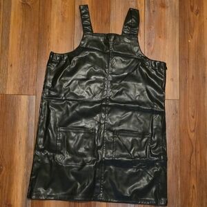 Black Faux Leather Apron with Pockets